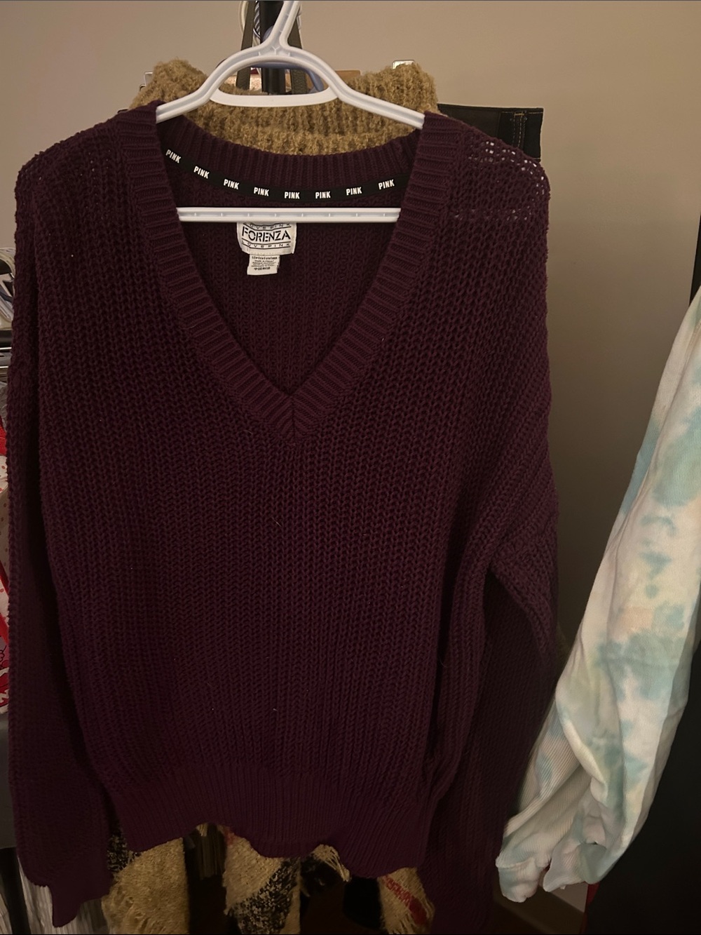 Forenza Women's V-Neck Chunky Knit Sweater - Plum
